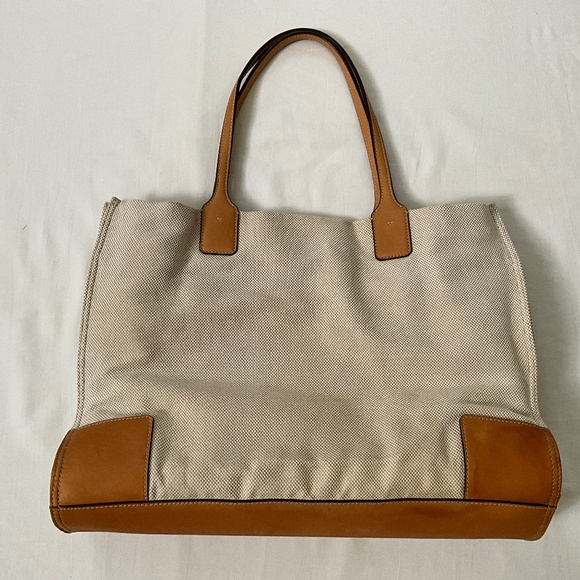 TORY BURCH Canvas & Leather Ella Tote Beige Natural - Picture 3 of 16